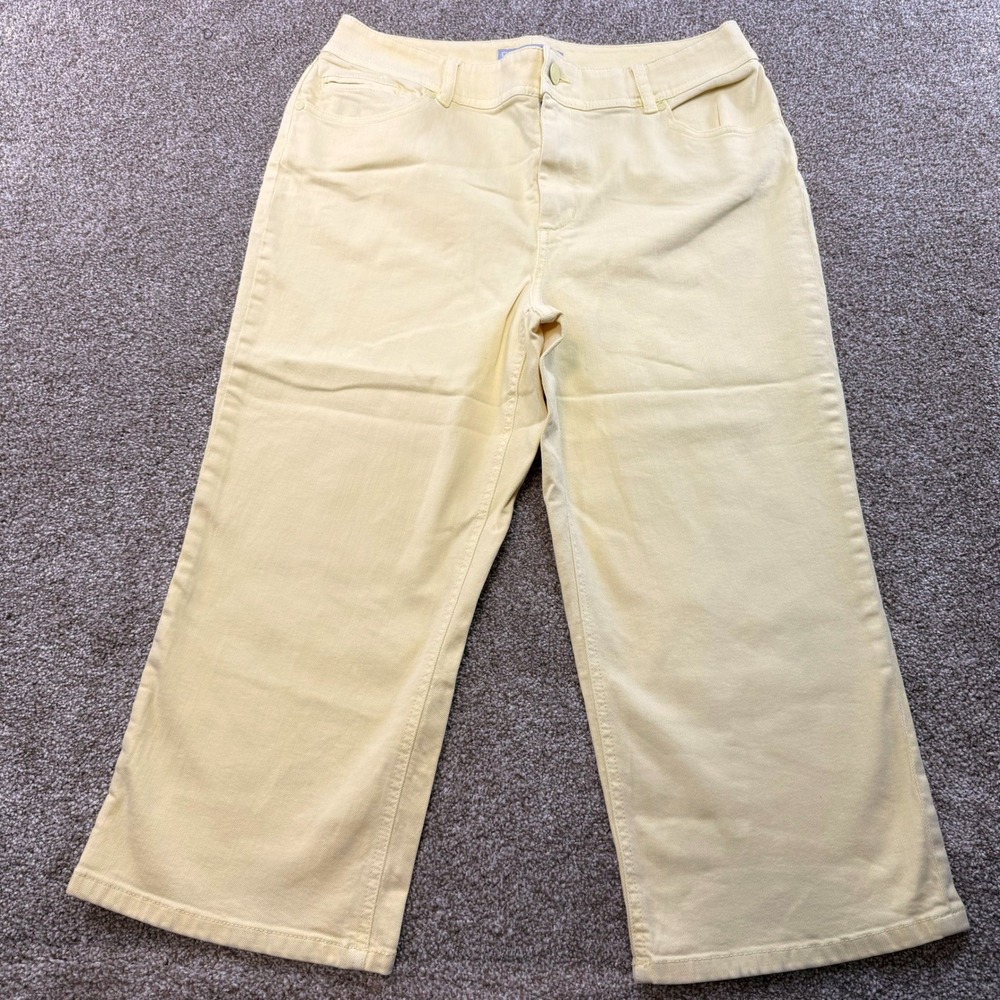 Chicos Platinum Womens Yellow Cropped Denim Pants 2 Stretch Spring Capri Pastel